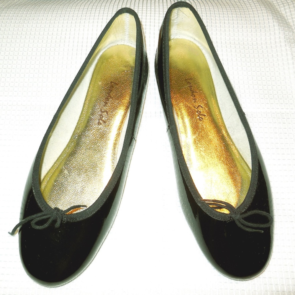 London Sole Black Patent Leather Ballet Flats